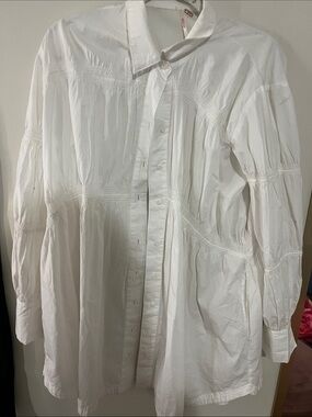 Free People White Button-Up Peasant Blouse